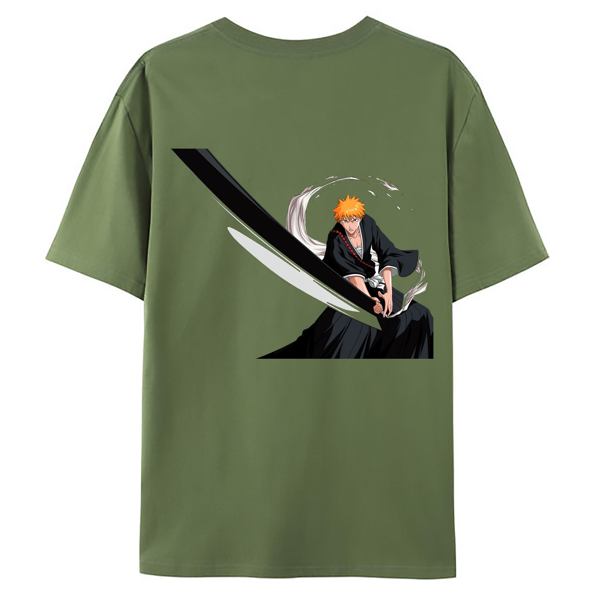 （画像用） ブリーチ 黒崎一護（くろさき いちご）BLEACH Kurosaki Ichigo 綿100％ メンズ半袖Tシャツ（バックプリント） 通気性